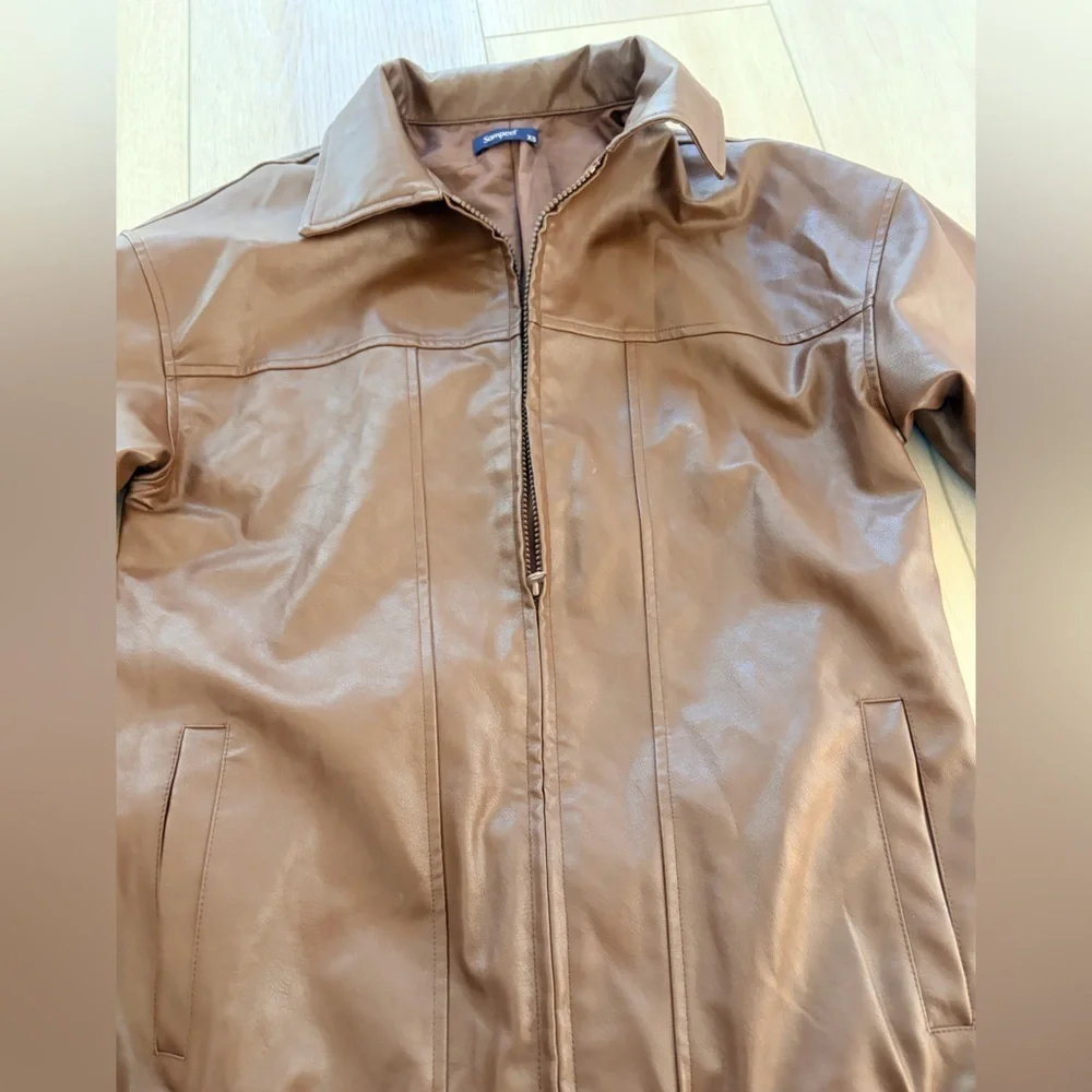 SAMPEEL Vegan Leather Jacket Women Faux Oversized Motorcycle Bomber Coats - Picture 5 of 6